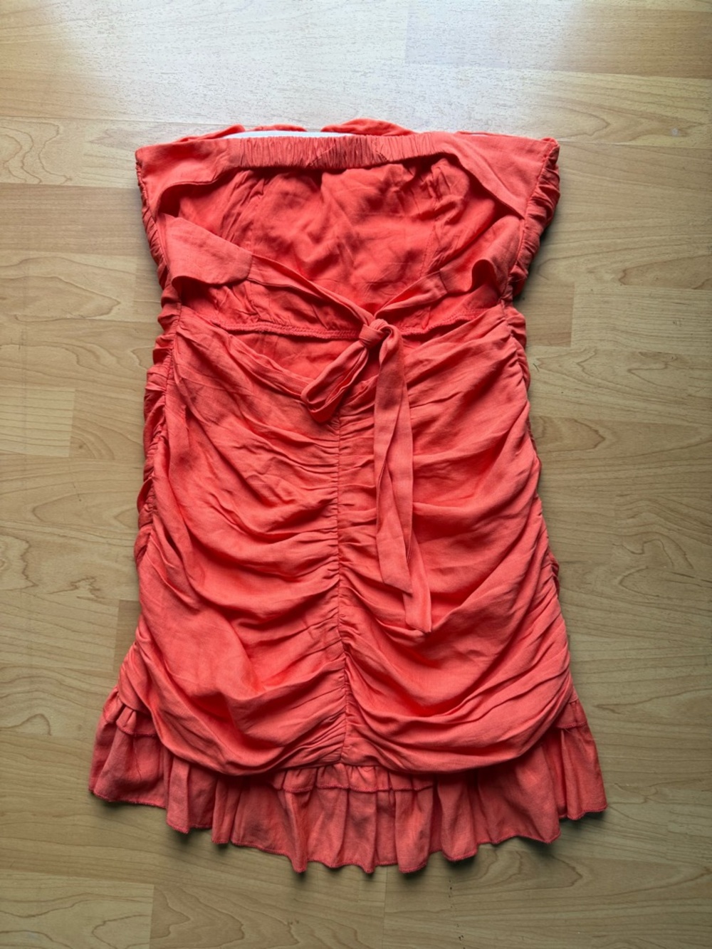 Orange Strapless Ruched Ruffle Mini Dress - Picture 11 of 11
